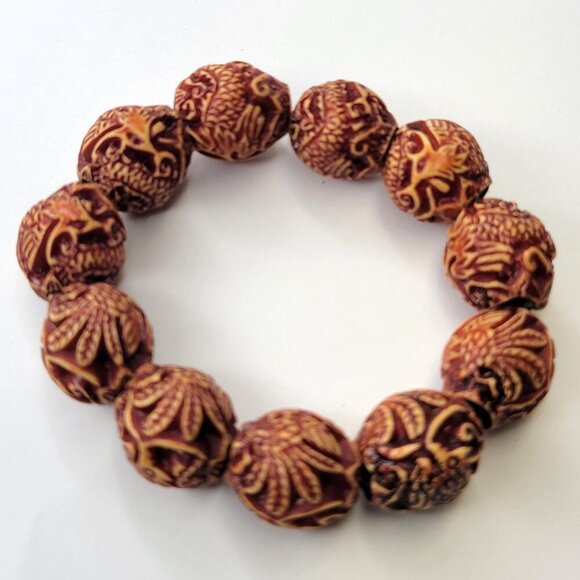 Dragon Fire Flame Bead Stretch Bracelet in Brown - Picture 3 of 7